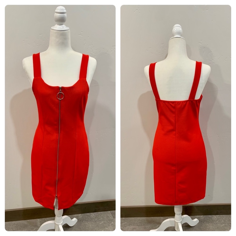 Front Zip Dress in an Orangey/Red Color